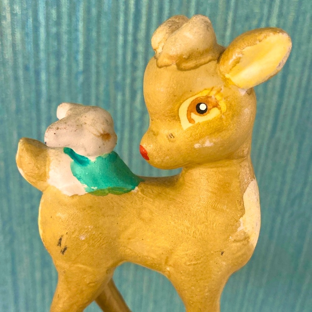 VINTAGE RETRO KITSCHY KITSCH CERAMIC DEER FAWN REINDEER FIGURINE WITH BUNNY